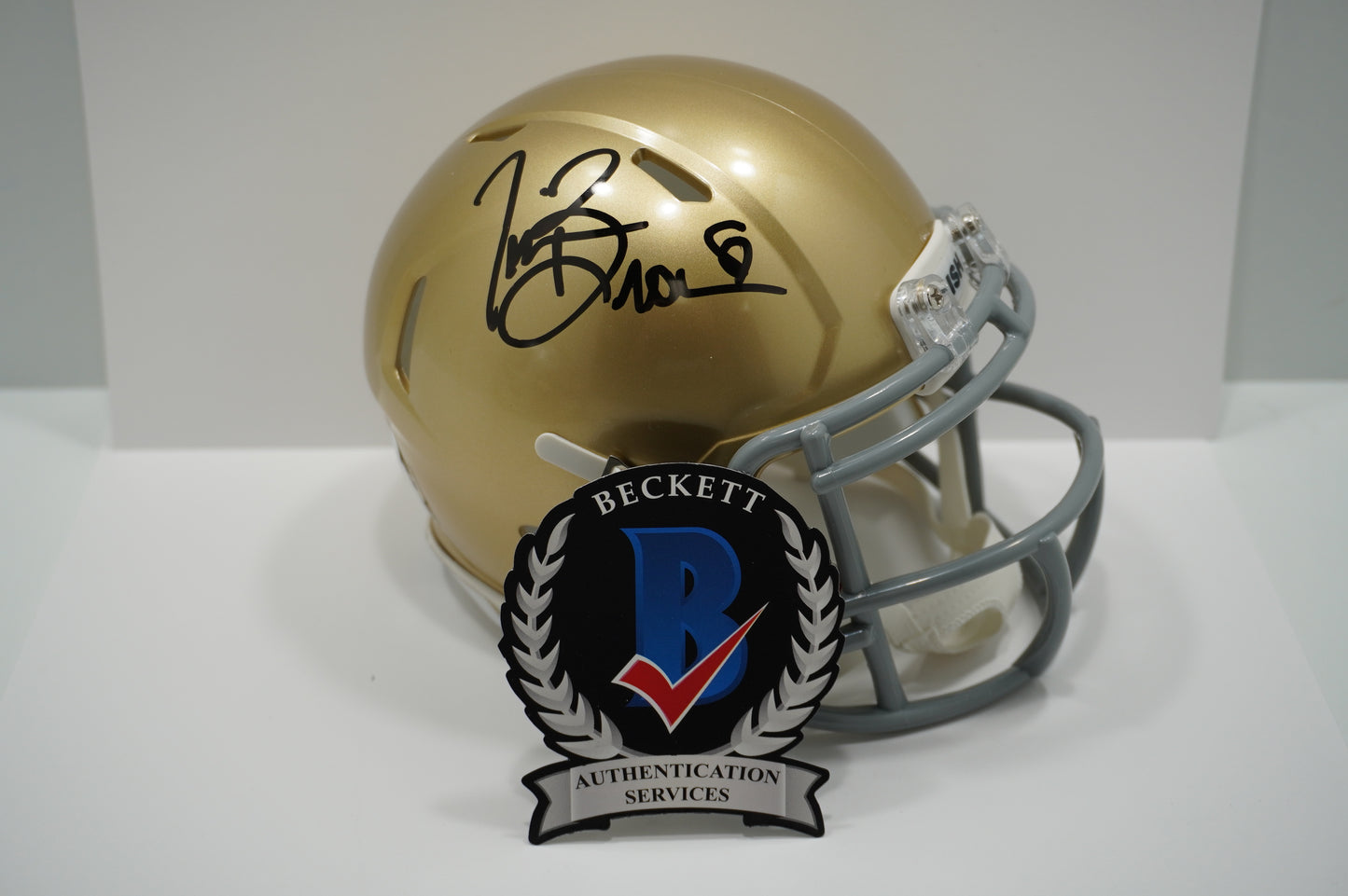 TIM BROWN SIGNED NOTRE DAME FIGHTING IRISH Riddell MINI HELMET BAS COA