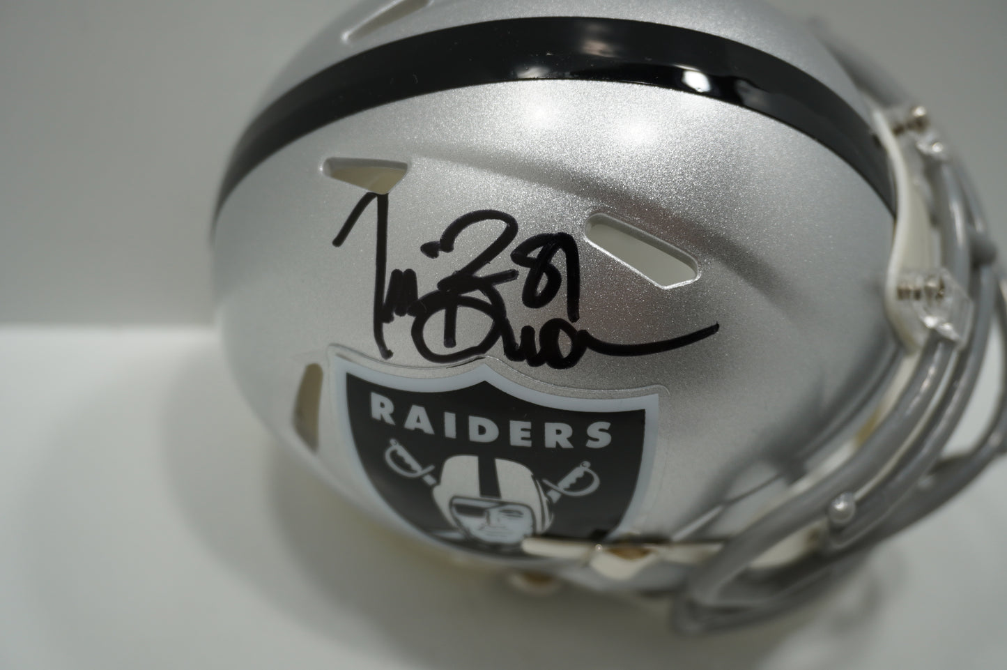 TIM BROWN SIGNED LA OAKLAND RAIDERS Riddell MINI HELMET BAS COA