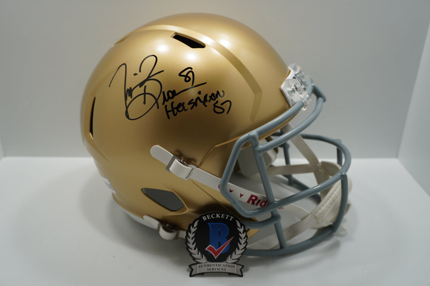 TIM BROWN SIGNED NOTRE DAME FIGHTING IRISH Riddell FULL SIZE HELMET w/Heis BAS