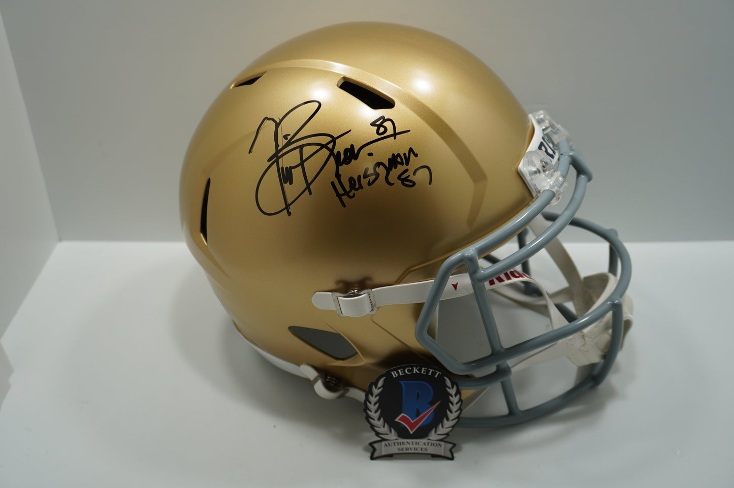 TIM BROWN SIGNED NOTRE DAME FIGHTING IRISH Riddell FULL SIZE HELMET w/Heis BAS