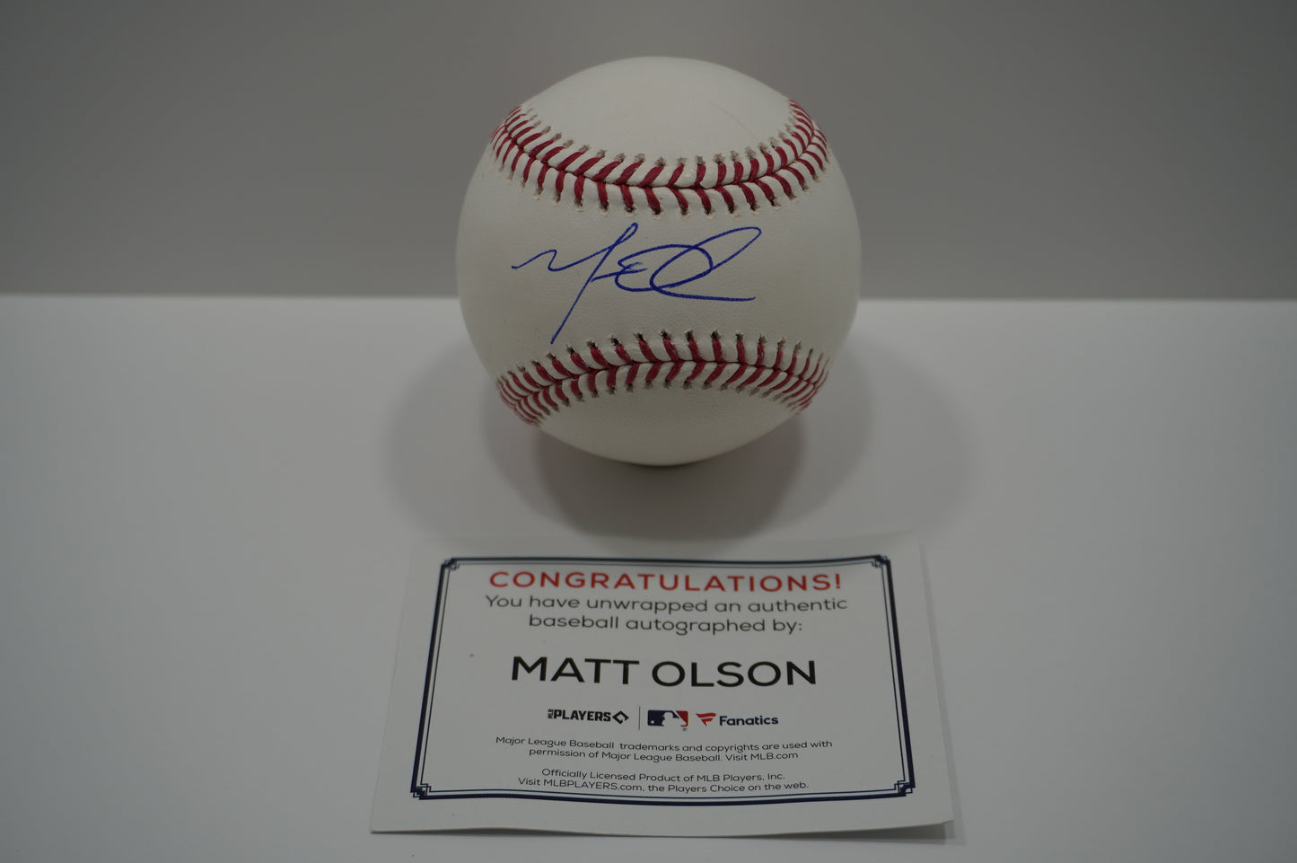 MATT OLSON SIGNED Rawlings OML BASEBALL Atlanta Braves Fanatics COA