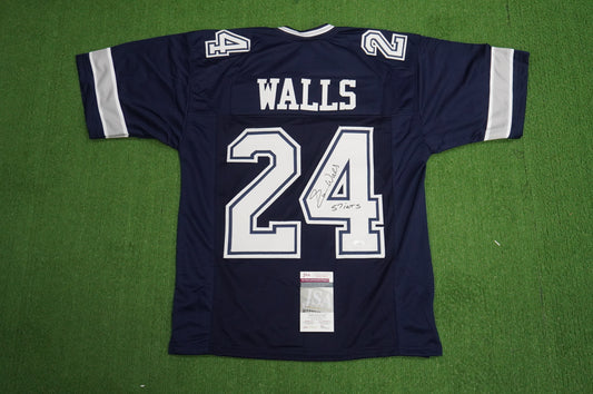 EVERSON WALLS DALLAS COWBOYS SIGNED BLUE JERSEY M Giants w/57 Ints JSA COA
