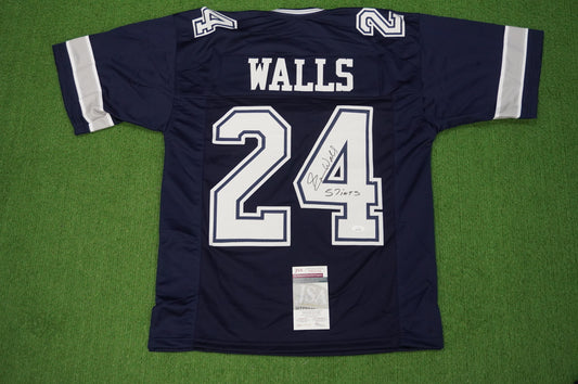EVERSON WALLS DALLAS COWBOYS SIGNED BLUE JERSEY M Giants w/57 Ints JSA COA