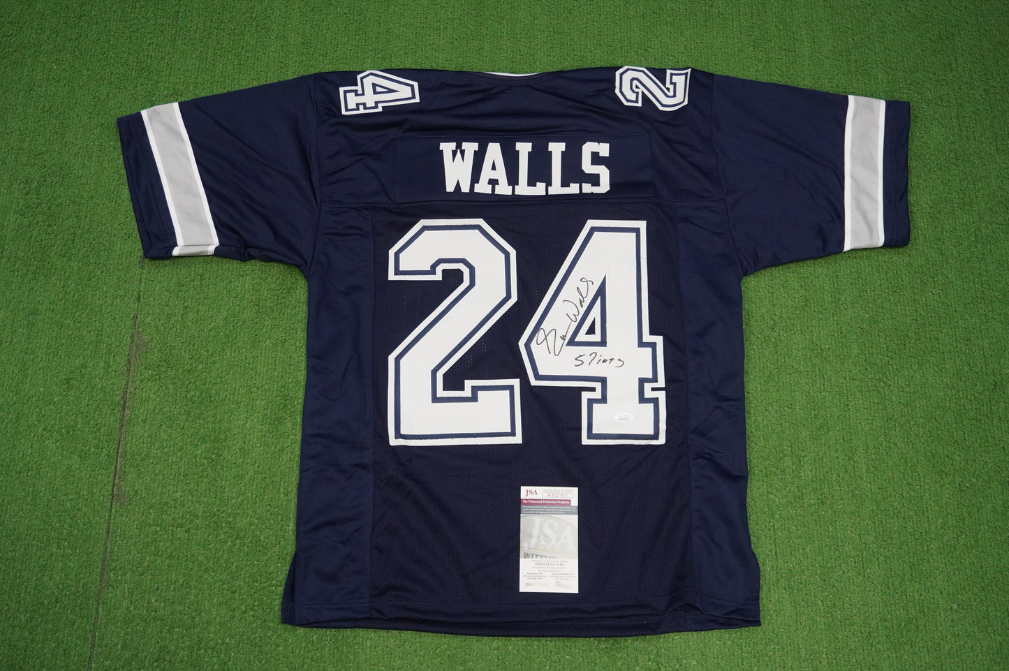 EVERSON WALLS DALLAS COWBOYS SIGNED BLUE JERSEY M Giants w/57 Ints JSA COA