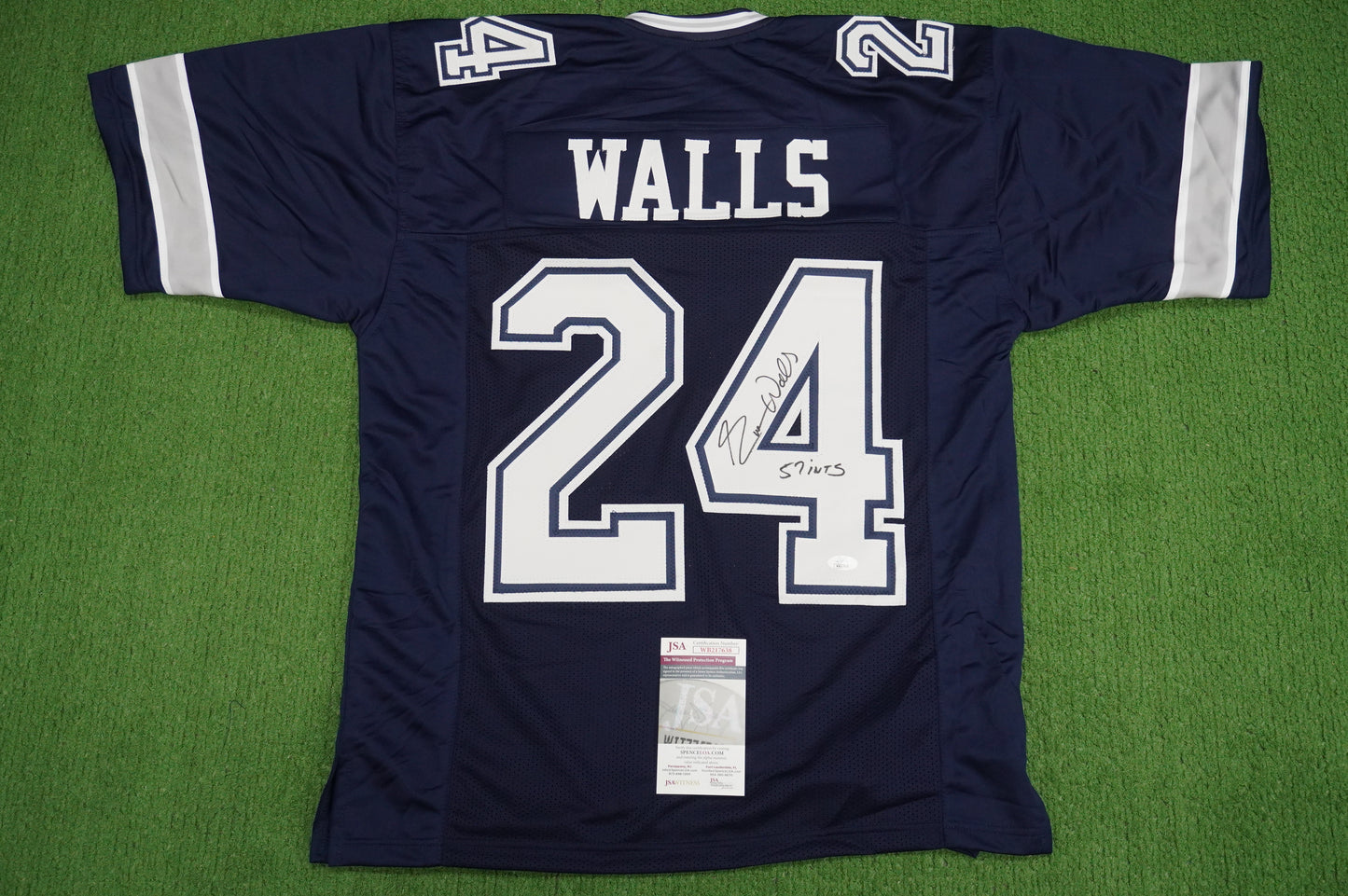 EVERSON WALLS DALLAS COWBOYS SIGNED BLUE JERSEY M Giants w/57 Ints JSA COA