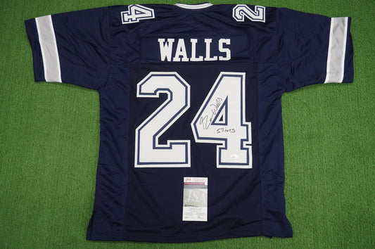 EVERSON WALLS DALLAS COWBOYS SIGNED BLUE JERSEY M Giants w/57 Ints JSA COA
