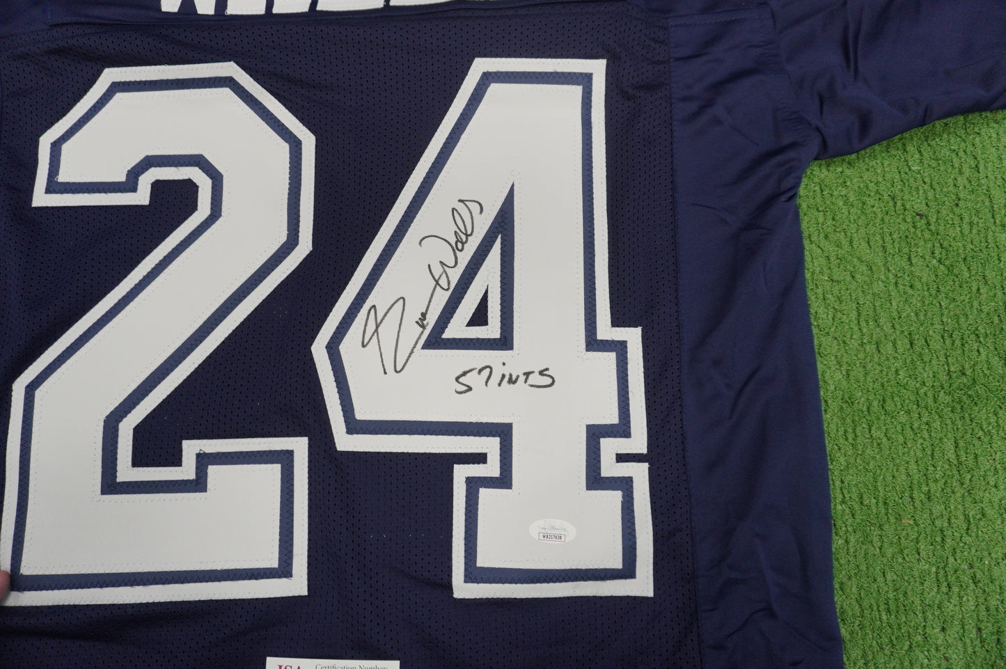 EVERSON WALLS DALLAS COWBOYS SIGNED BLUE JERSEY M Giants w/57 Ints JSA COA