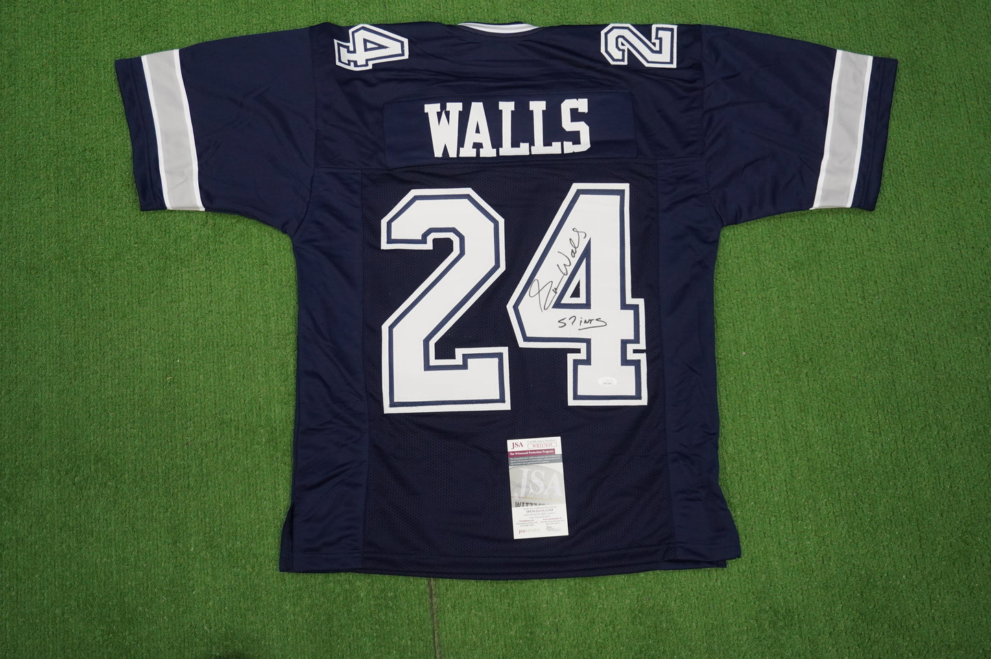 EVERSON WALLS DALLAS COWBOYS SIGNED BLUE JERSEY M Giants w/57 Ints JSA COA