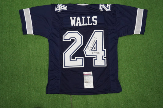 EVERSON WALLS DALLAS COWBOYS SIGNED BLUE JERSEY M Giants w/57 Ints JSA COA