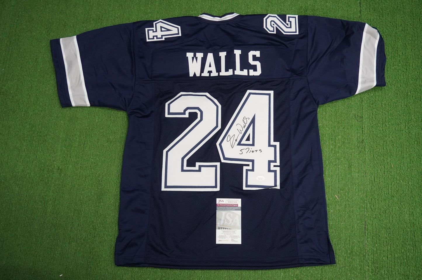 EVERSON WALLS DALLAS COWBOYS SIGNED BLUE JERSEY L Giants w/57 Ints JSA COA