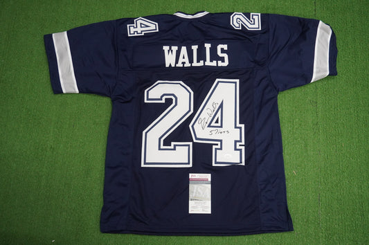 EVERSON WALLS DALLAS COWBOYS SIGNED BLUE JERSEY L Giants w/57 Ints JSA COA