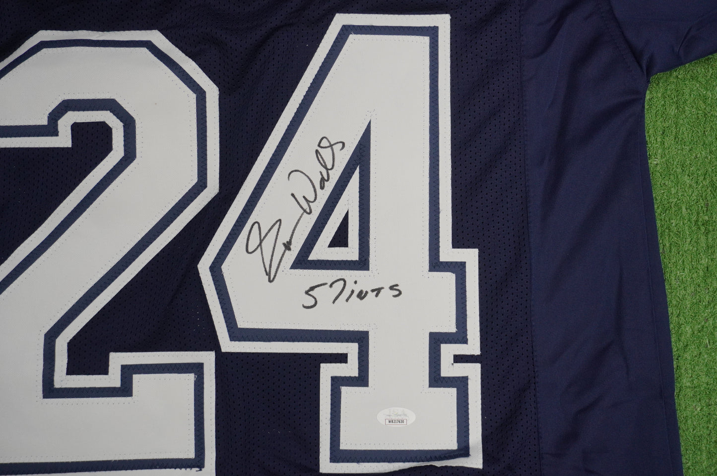 EVERSON WALLS DALLAS COWBOYS SIGNED BLUE JERSEY L Giants w/57 Ints JSA COA