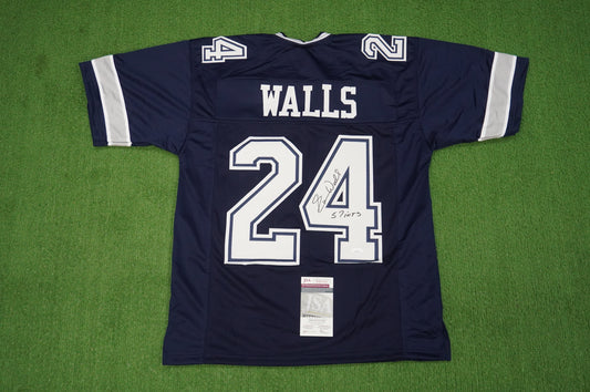 EVERSON WALLS DALLAS COWBOYS SIGNED BLUE JERSEY L Giants w/57 Ints JSA COA