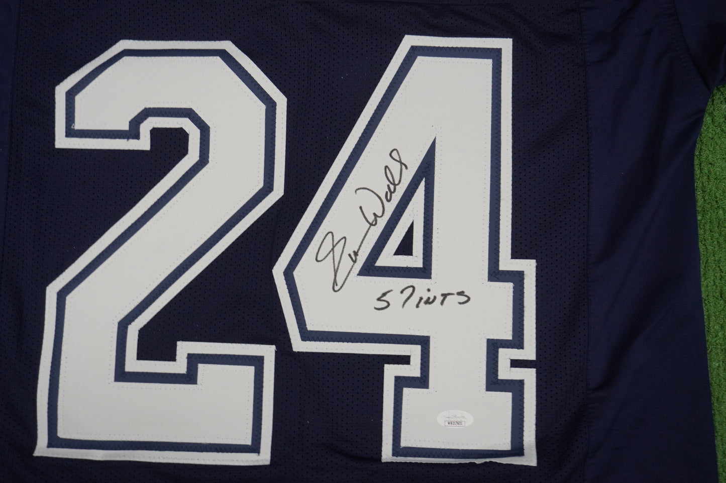 EVERSON WALLS DALLAS COWBOYS SIGNED BLUE JERSEY L Giants w/57 Ints JSA COA