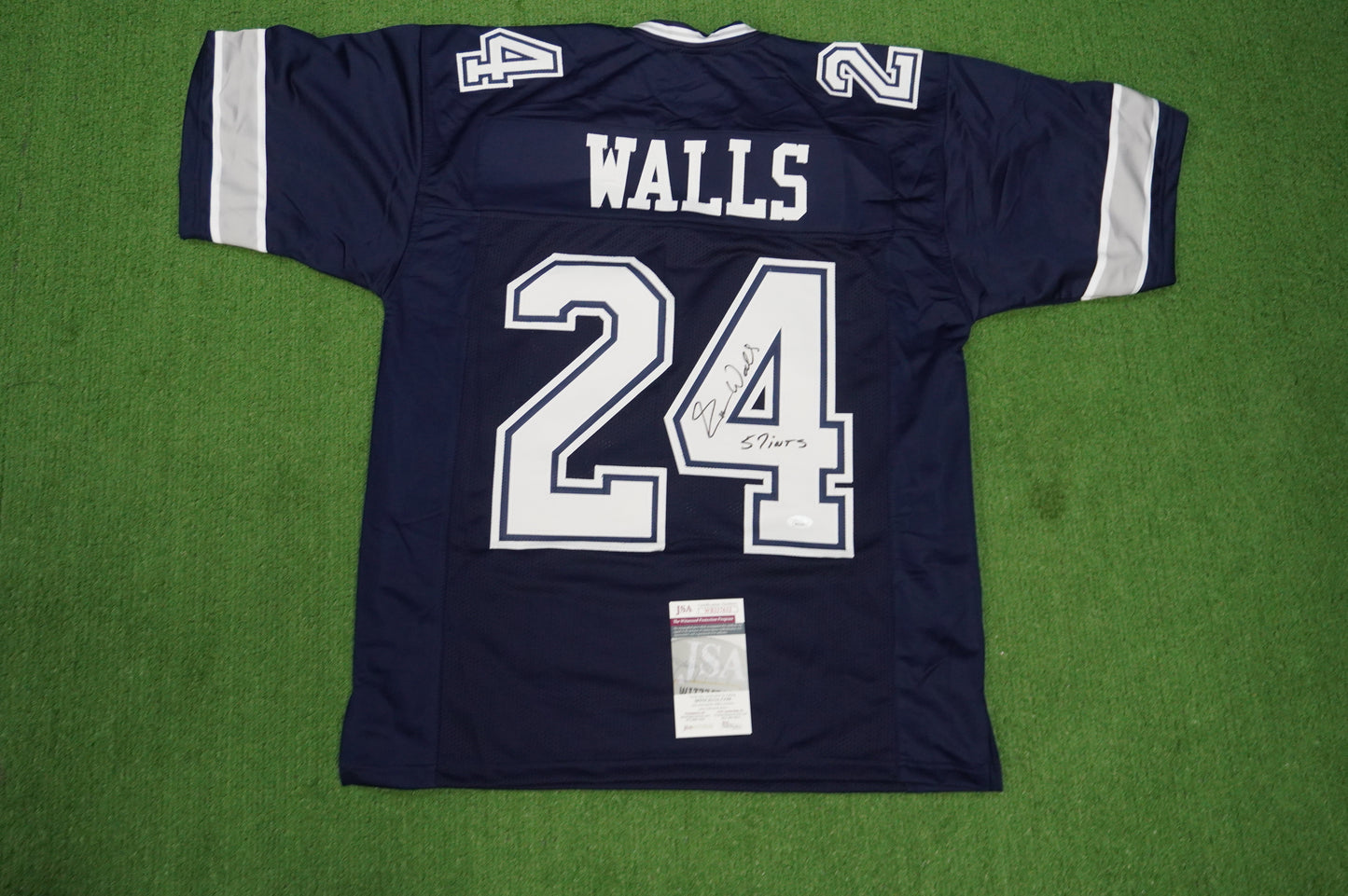 EVERSON WALLS DALLAS COWBOYS SIGNED BLUE JERSEY L Giants w/57 Ints JSA COA