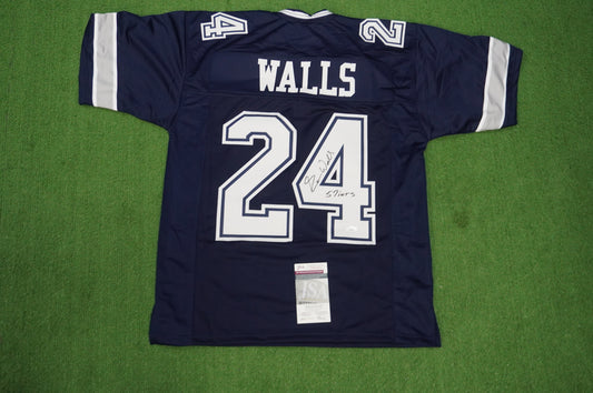 EVERSON WALLS DALLAS COWBOYS SIGNED BLUE JERSEY L Giants w/57 Ints JSA COA