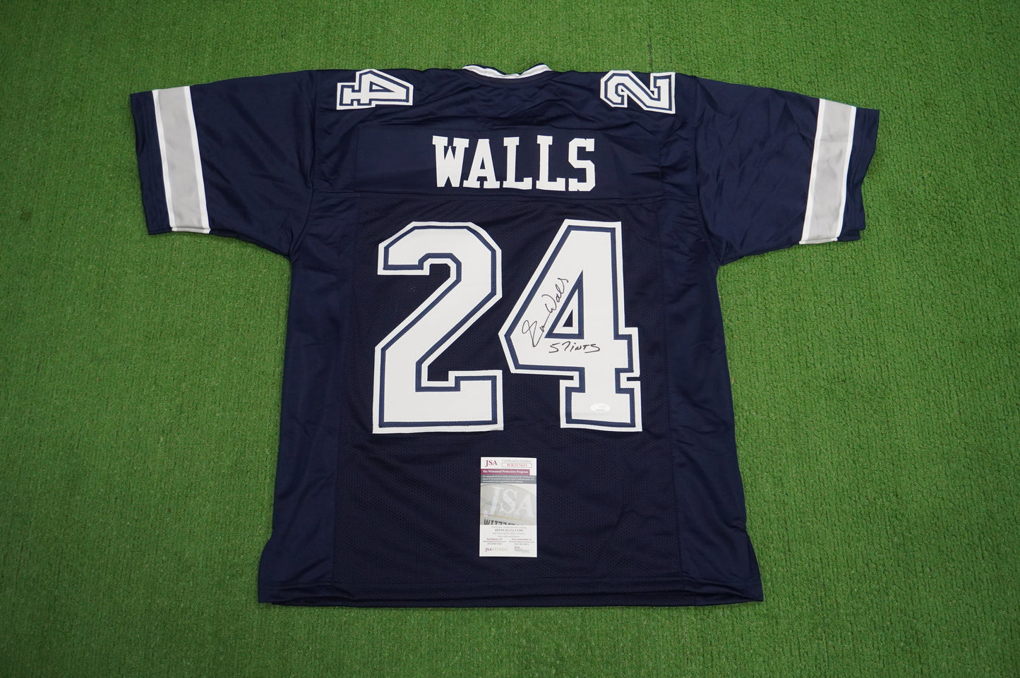 EVERSON WALLS DALLAS COWBOYS SIGNED BLUE JERSEY L Giants w/57 Ints JSA COA