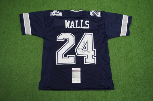 EVERSON WALLS DALLAS COWBOYS SIGNED BLUE JERSEY L Giants w/57 Ints JSA COA