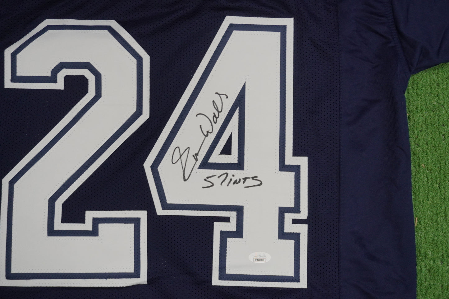 EVERSON WALLS DALLAS COWBOYS SIGNED BLUE JERSEY L Giants w/57 Ints JSA COA