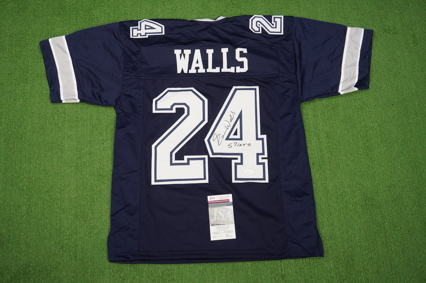 EVERSON WALLS DALLAS COWBOYS SIGNED BLUE JERSEY L Giants w/57 Ints JSA COA