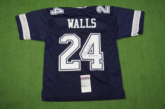 EVERSON WALLS DALLAS COWBOYS SIGNED BLUE JERSEY L Giants w/57 Ints JSA COA