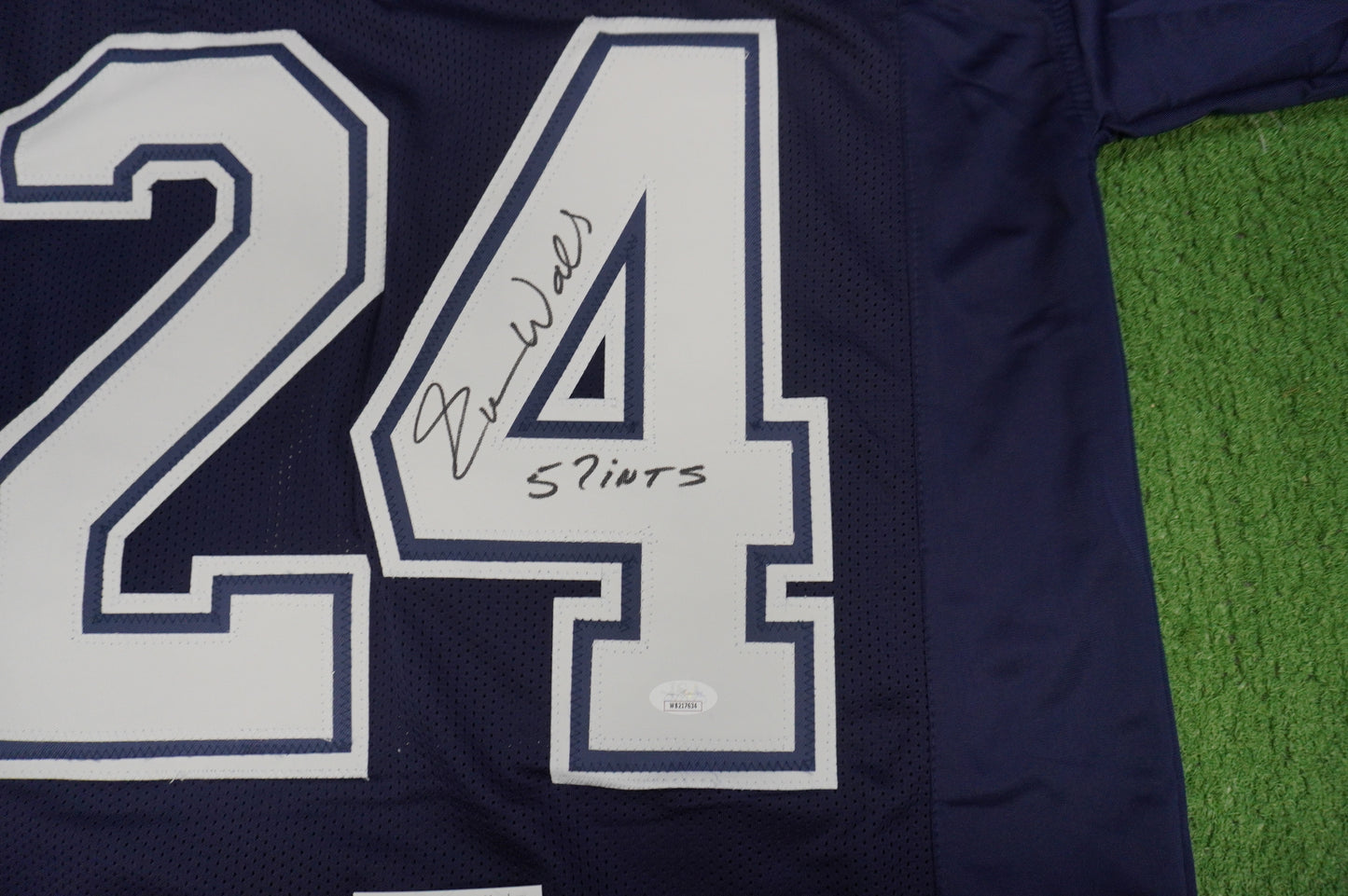 EVERSON WALLS DALLAS COWBOYS SIGNED BLUE JERSEY L Giants w/57 Ints JSA COA