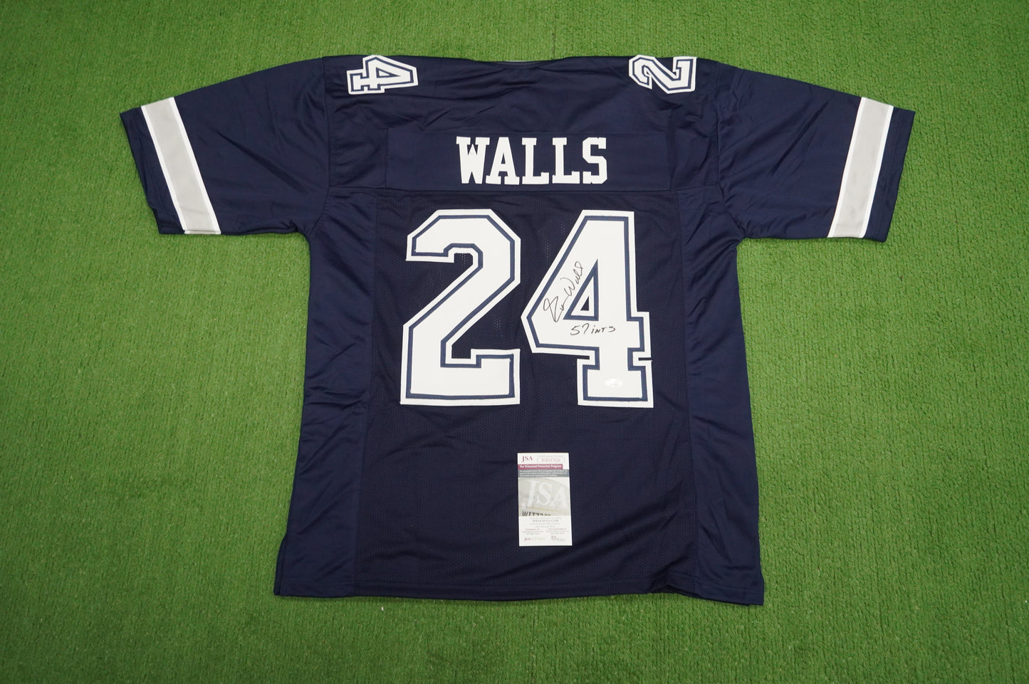 EVERSON WALLS DALLAS COWBOYS SIGNED BLUE JERSEY XL Giants w/57 Ints JSA COA