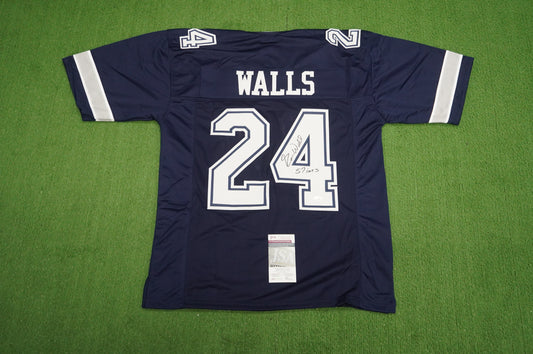 EVERSON WALLS DALLAS COWBOYS SIGNED BLUE JERSEY XL Giants w/57 Ints JSA COA