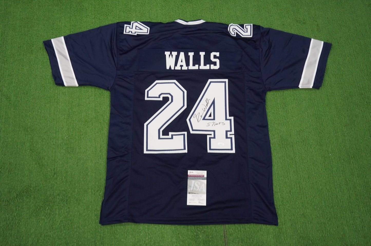EVERSON WALLS DALLAS COWBOYS SIGNED BLUE JERSEY XL Giants w/57 Ints JSA COA