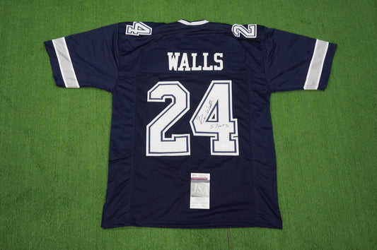 EVERSON WALLS DALLAS COWBOYS SIGNED BLUE JERSEY XL Giants w/57 Ints JSA COA