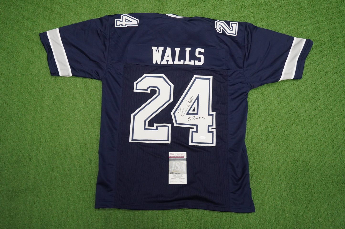 EVERSON WALLS DALLAS COWBOYS SIGNED BLUE JERSEY XL Giants w/57 Ints JSA COA