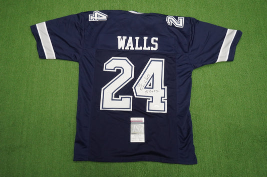 EVERSON WALLS DALLAS COWBOYS SIGNED BLUE JERSEY XL Giants w/57 Ints JSA COA