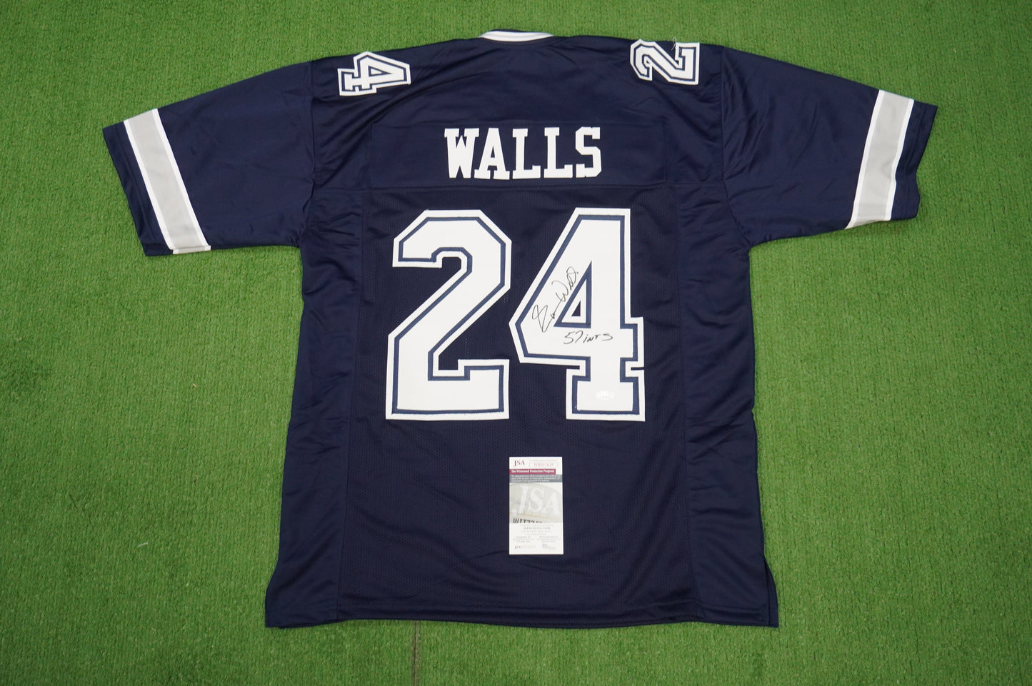 EVERSON WALLS DALLAS COWBOYS SIGNED BLUE JERSEY XL Giants w/57 Ints JSA COA