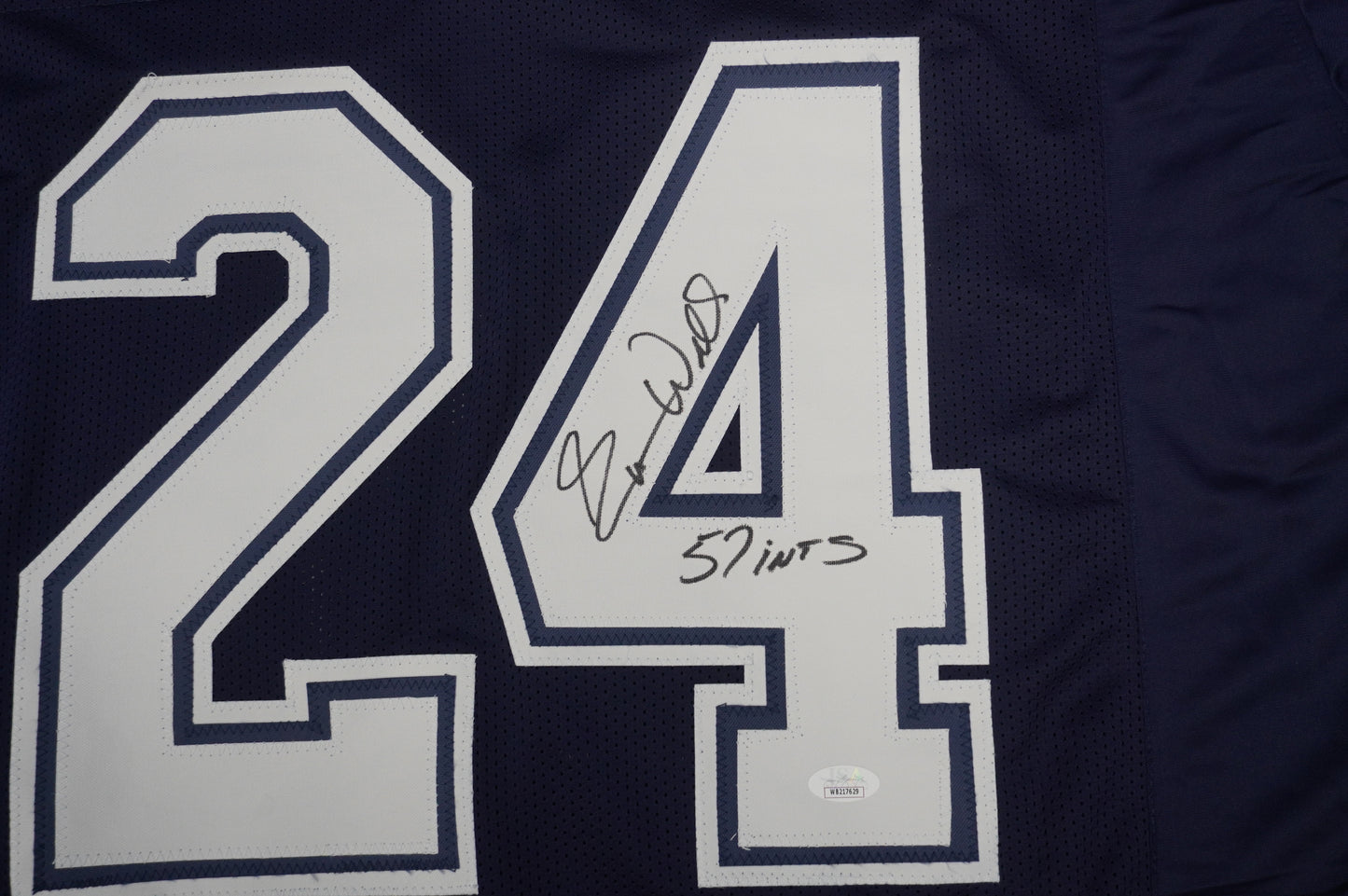 EVERSON WALLS DALLAS COWBOYS SIGNED BLUE JERSEY XL Giants w/57 Ints JSA COA
