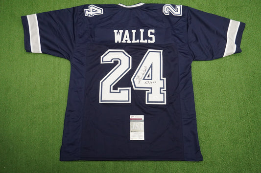 EVERSON WALLS DALLAS COWBOYS SIGNED BLUE JERSEY 3XL w/57 Ints Giants JSA COA