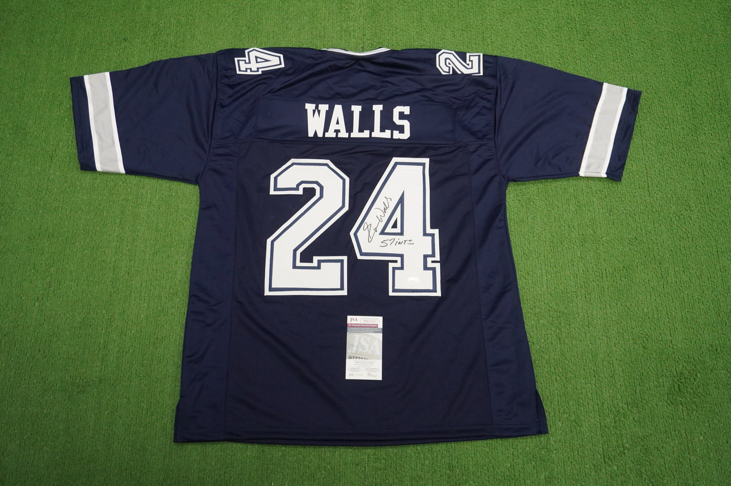 EVERSON WALLS DALLAS COWBOYS SIGNED BLUE JERSEY 3XL w/57 Ints Giants JSA COA