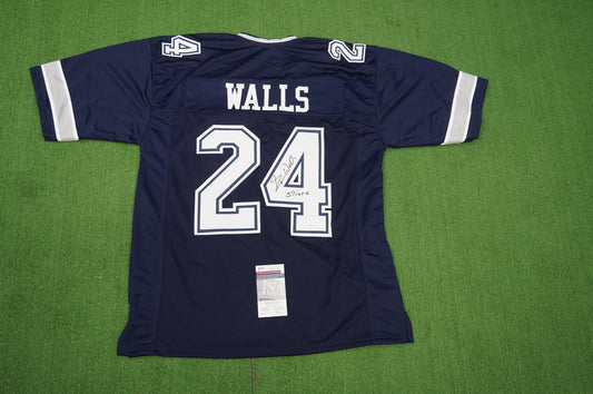 EVERSON WALLS DALLAS COWBOYS SIGNED BLUE JERSEY XL w/57 Ints Giants JSA COA