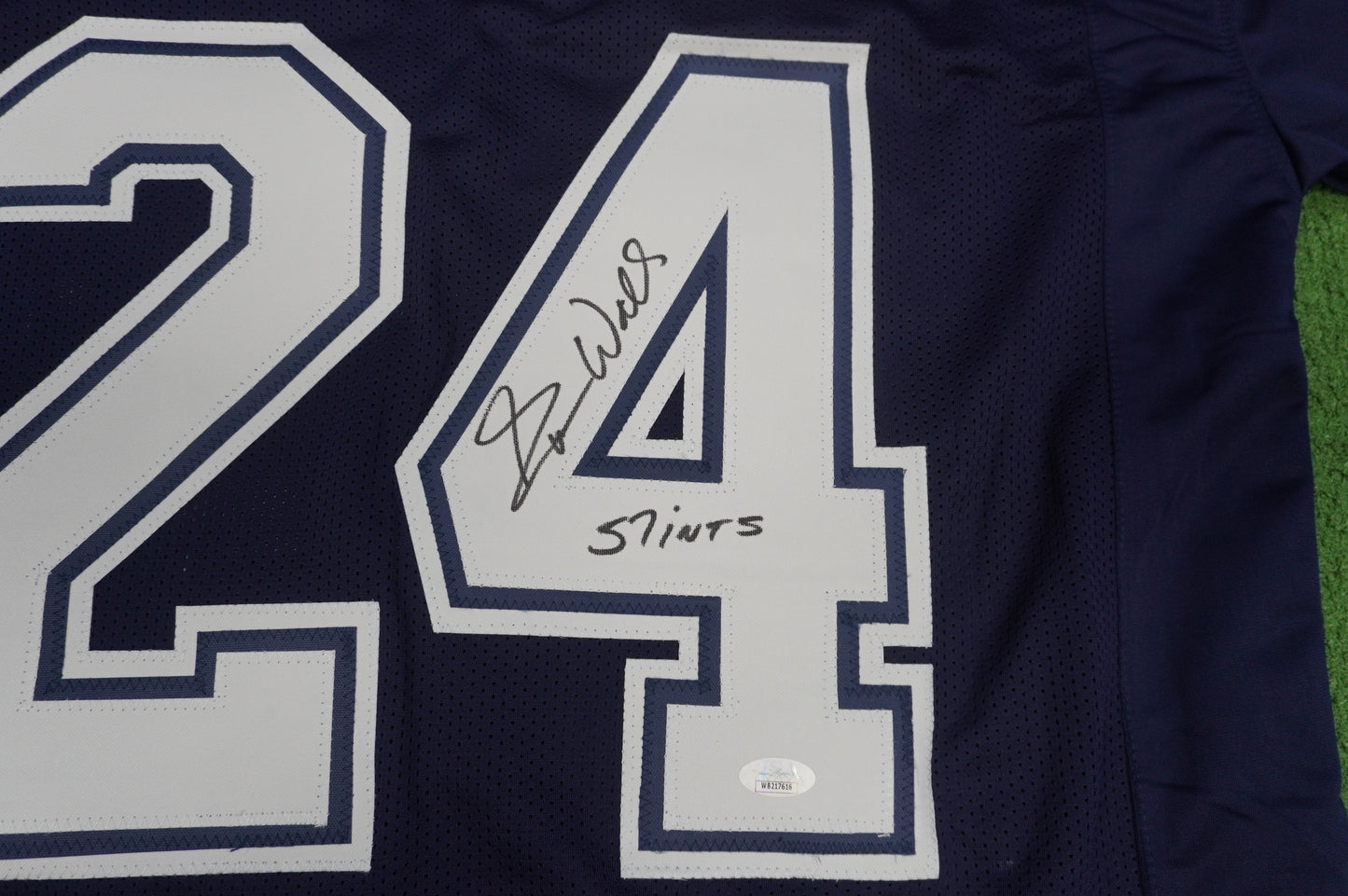 EVERSON WALLS DALLAS COWBOYS SIGNED BLUE JERSEY XL w/57 Ints Giants JSA COA