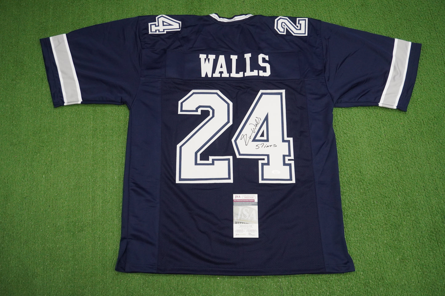 EVERSON WALLS DALLAS COWBOYS SIGNED BLUE JERSEY 2XL W/57 Ints Giants JSA COA