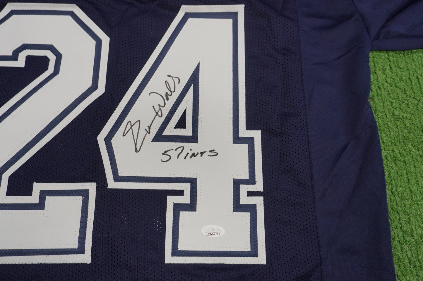 EVERSON WALLS DALLAS COWBOYS SIGNED BLUE JERSEY 2XL W/57 Ints Giants JSA COA