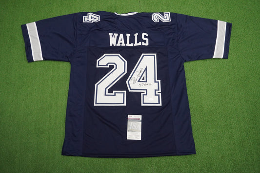 EVERSON WALLS DALLAS COWBOYS SIGNED BLUE JERSEY 2XL W/57 Ints Giants JSA COA