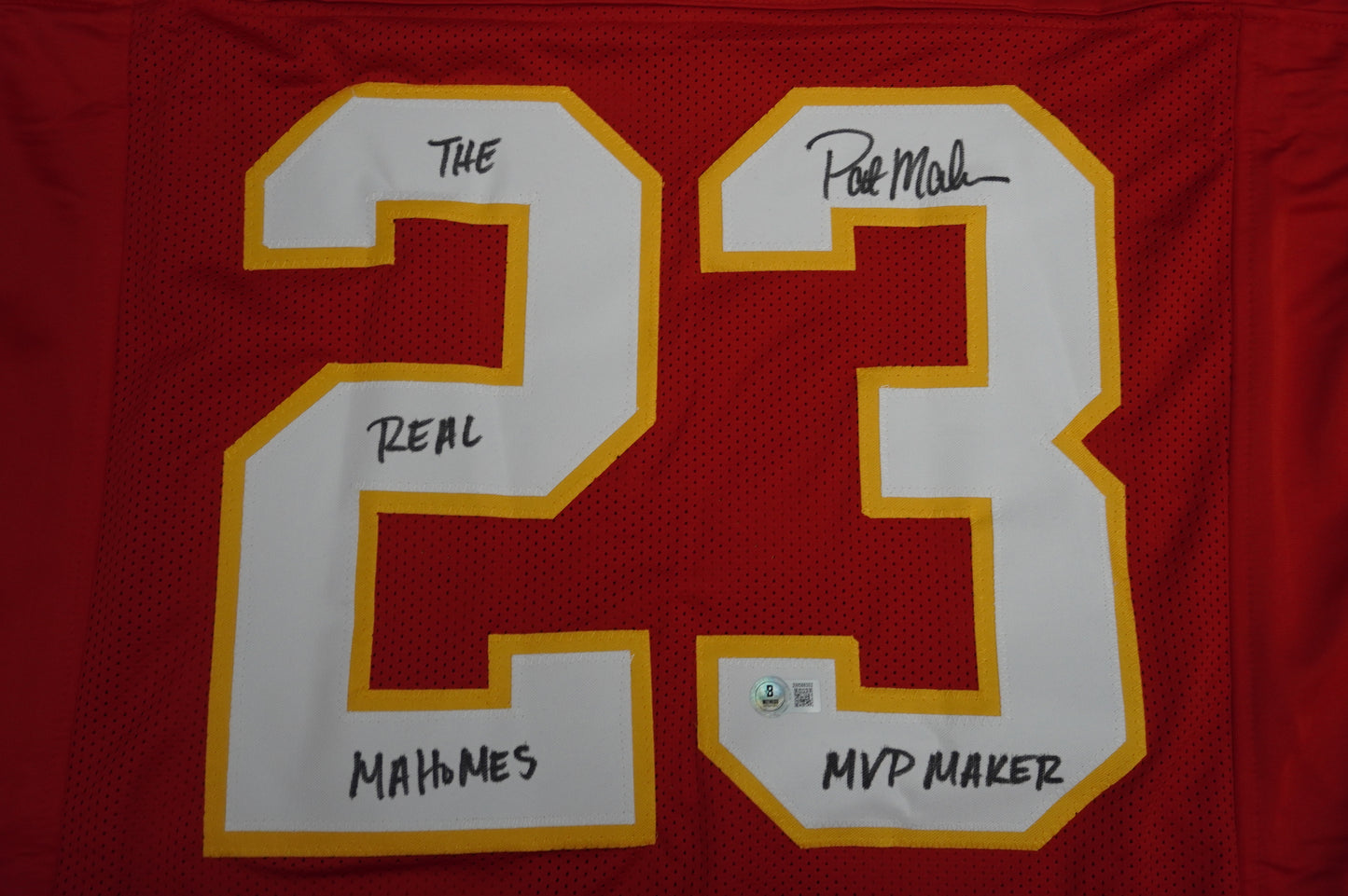 PAT PATRICK MAHOMES SR KANSAS CITY CHIEFS SIGNED JERSEY w/REAL MVPMAKER BAS