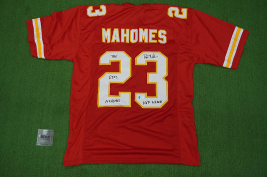 PAT PATRICK MAHOMES SR KANSAS CITY CHIEFS SIGNED JERSEY w/REAL MVPMAKER BAS
