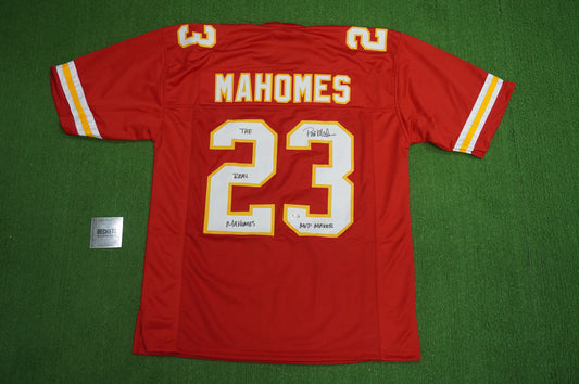 PAT PATRICK MAHOMES SR KANSAS CITY CHIEFS SIGNED JERSEY w/REAL MVPMAKER BAS