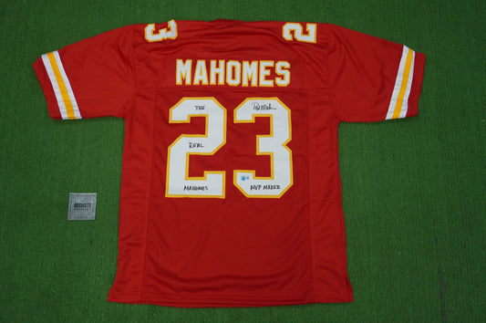 PAT PATRICK MAHOMES SR TWINS CHIEFS SIGNED JERSEY w/THE REAL MVPMAKER BAS