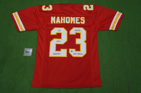 PAT PATRICK MAHOMES SR TWINS CHIEFS SIGNED JERSEY w/THE REAL MVPMAKER BAS