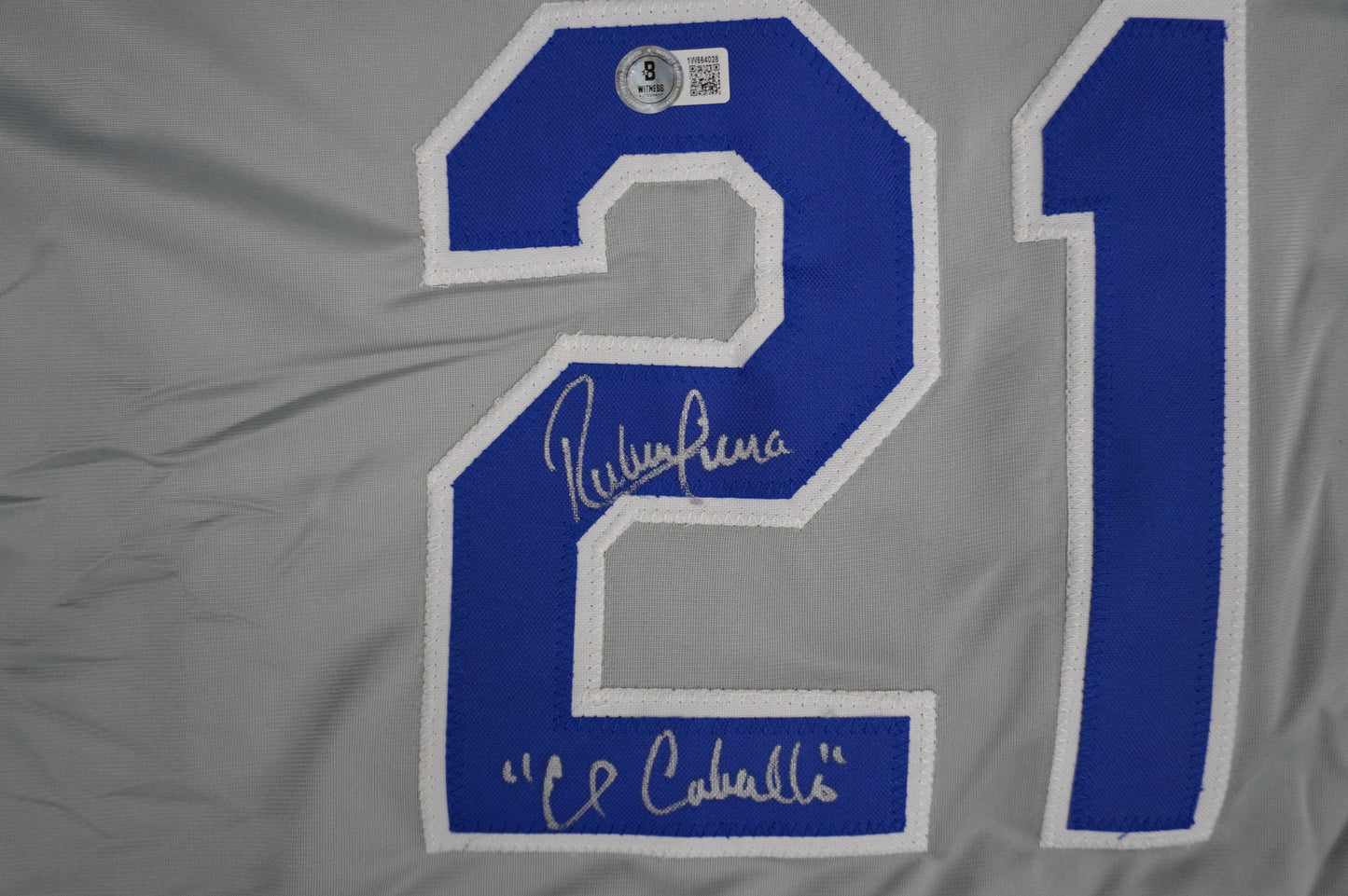 RUBEN SIERRA TEXAS RANGERS SIGNED ROAD JERSEY w/El Caballo BAS COA