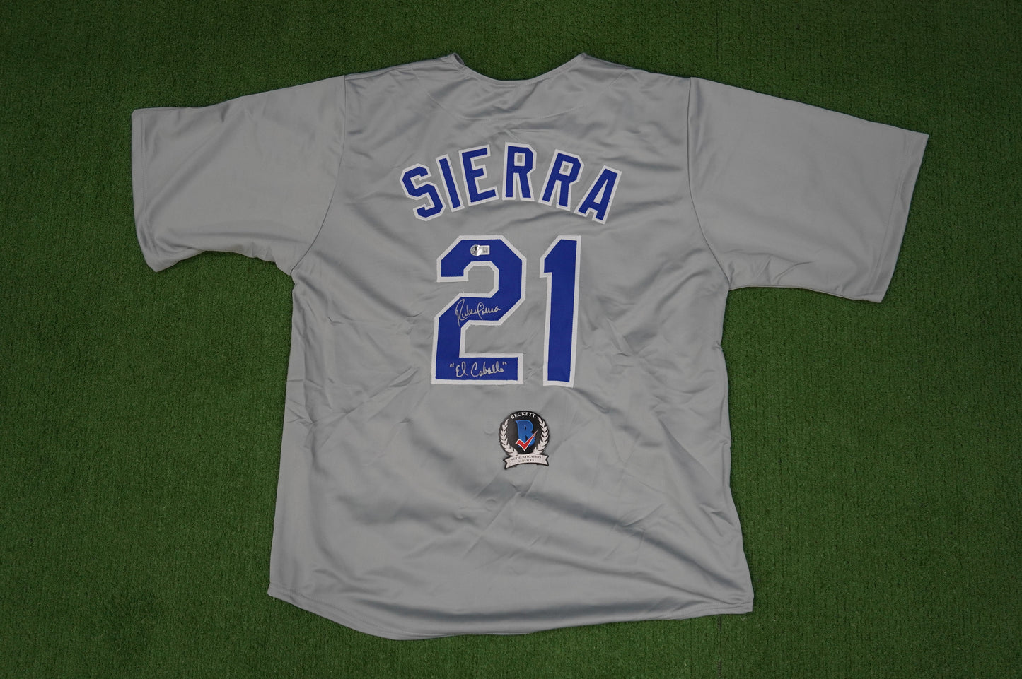 RUBEN SIERRA TEXAS RANGERS SIGNED ROAD JERSEY w/El Caballo BAS COA