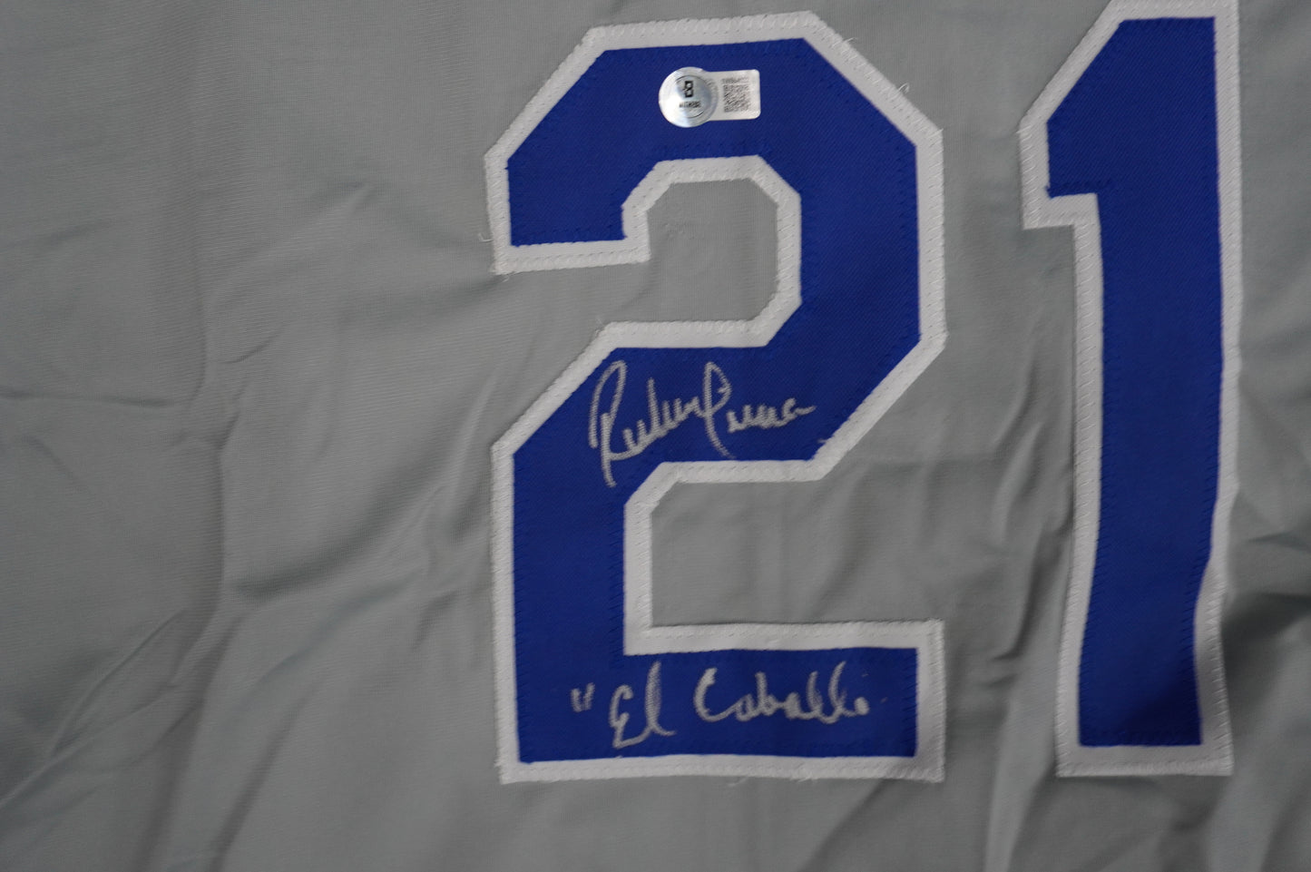 RUBEN SIERRA TEXAS RANGERS SIGNED ROAD JERSEY w/El Caballo BAS COA