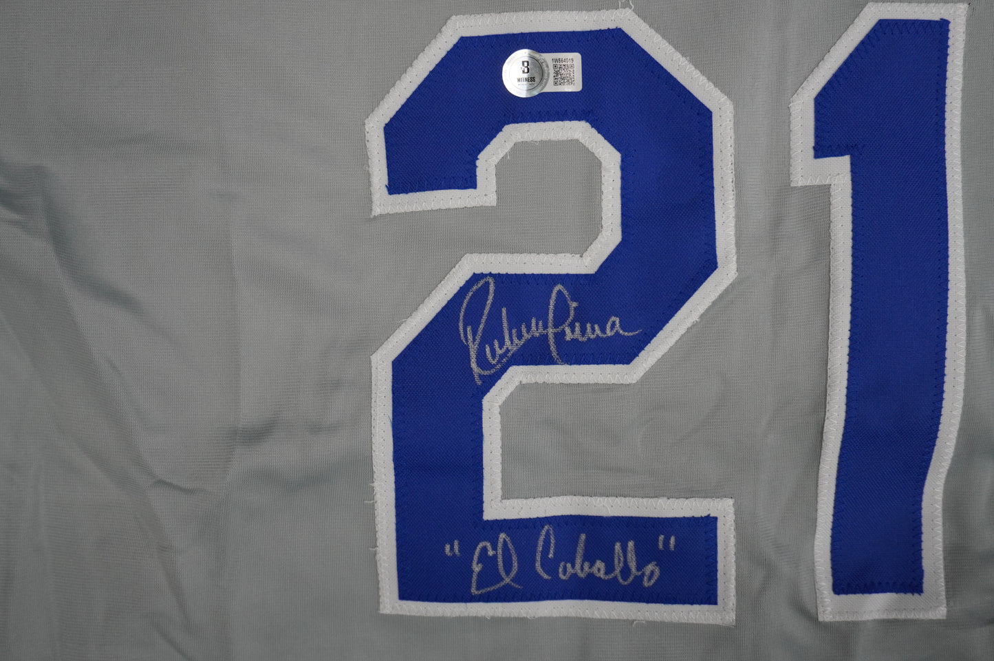 RUBEN SIERRA TEXAS RANGERS SIGNED ROAD JERSEY w/El Caballo BAS COA